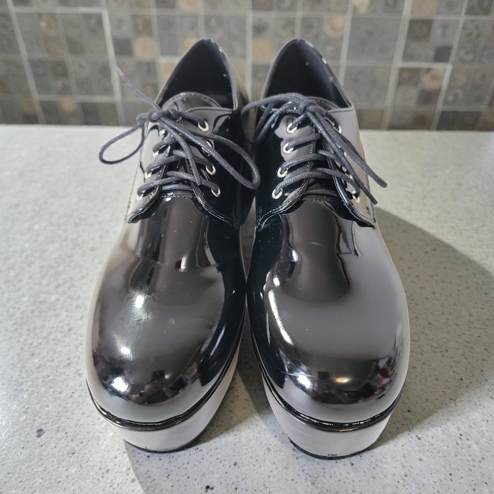 1031 by Ellie Shiny men's size 8/9 Black Patent Leather Lace-Up dress shoes. - Picture 6 of 9
